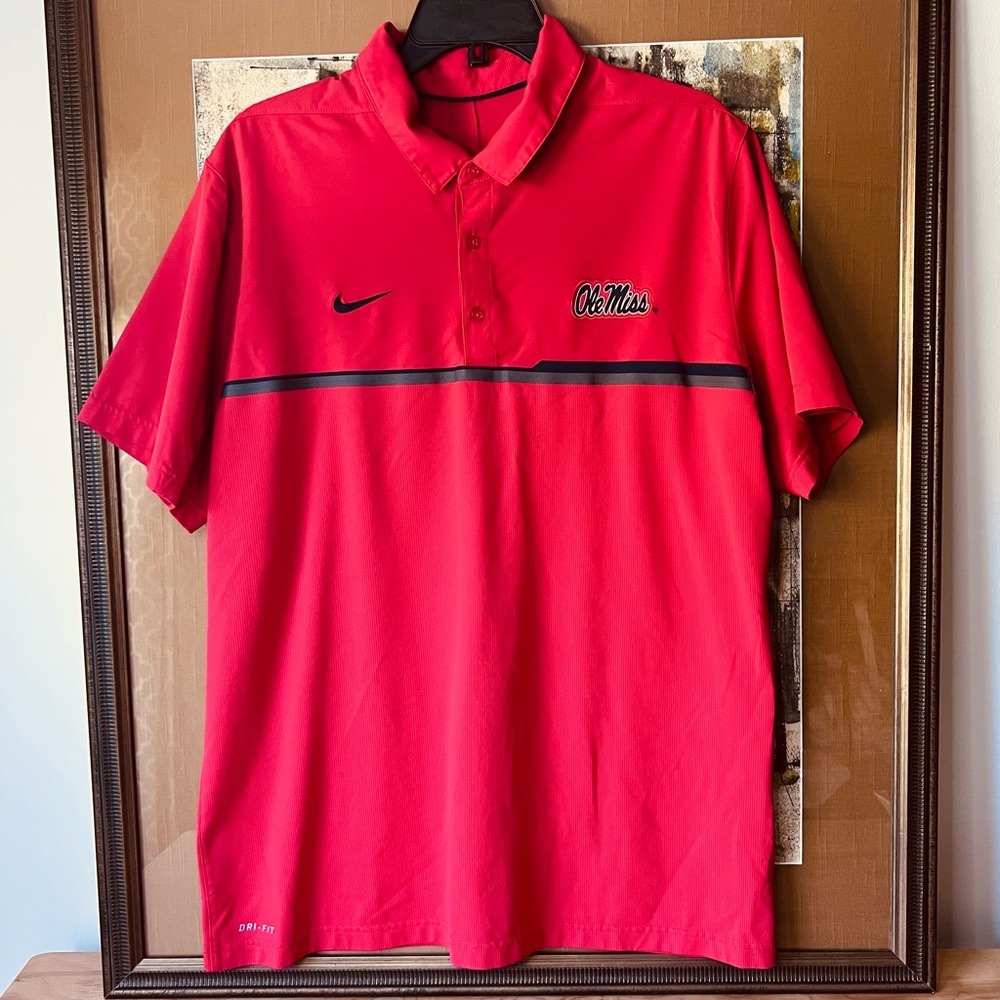 Nike Dri-fit NCAA Ole Miss Red Polo Shirt